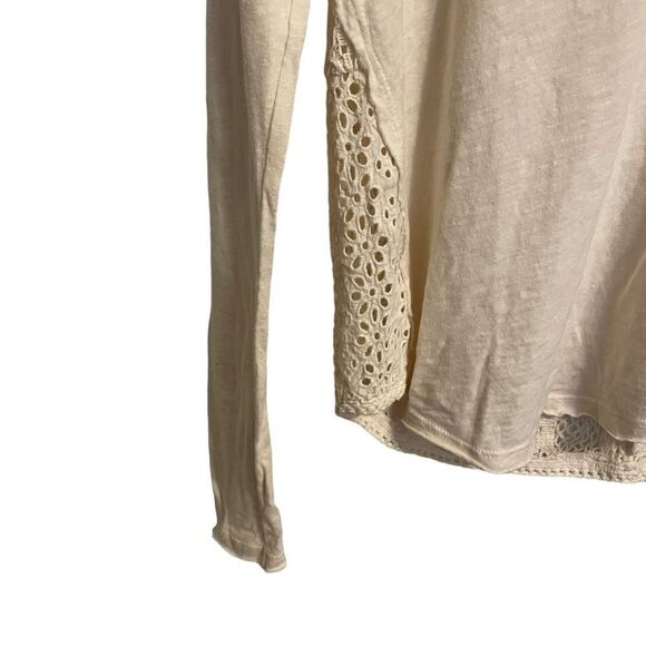 Free People Patches of Lace Henley Tee Cream Size Small - Picture 3 of 7